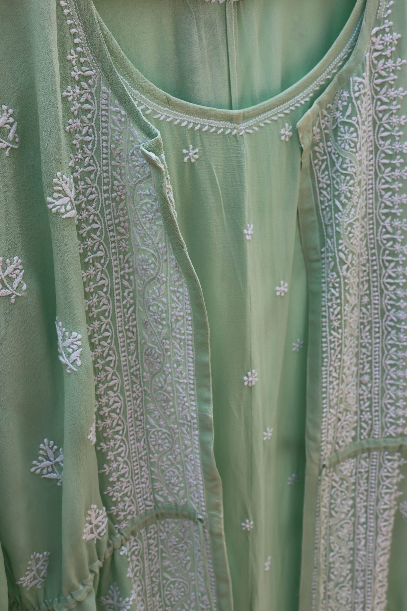Sea Green Colored Georgette Shrug Styled Kurta with Chikankari.