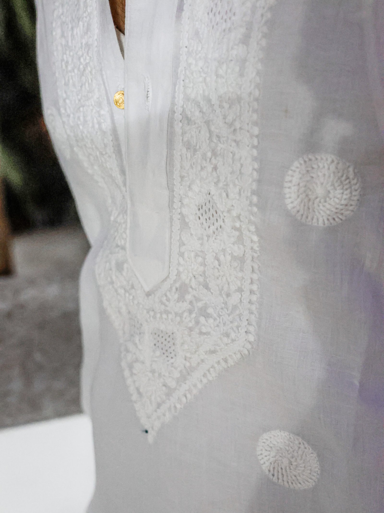 Men’s White Cotton Polka Dot Chikankari Kurta – Elegant Ethnic Wear - Image 5
