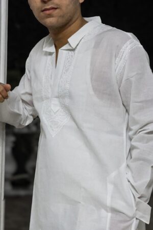 Classic White Chikankari Cotton Kurta for Men – Timeless Elegance