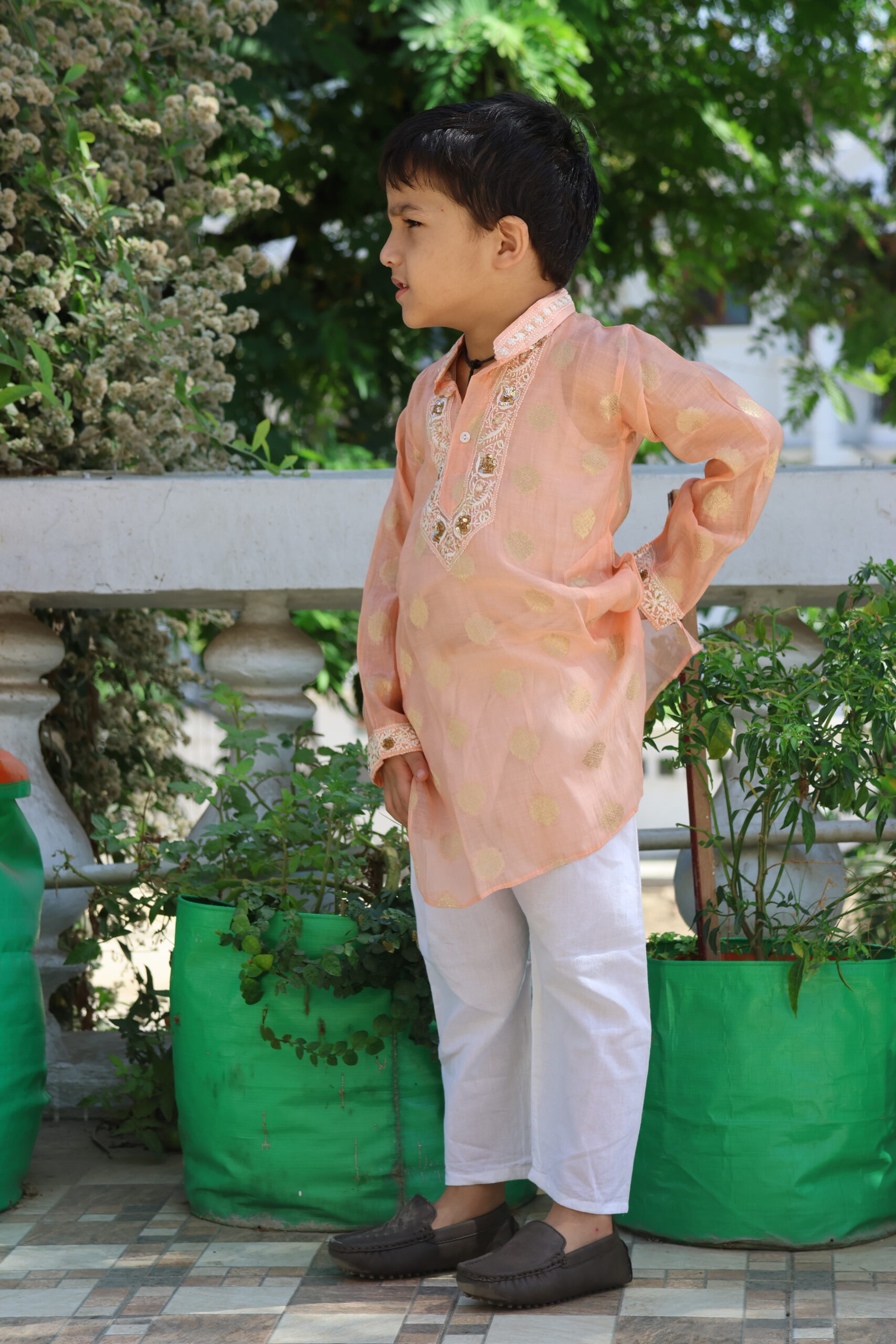 Zari Chanderi Boys Kurta with Cotton Pajamas - Image 8