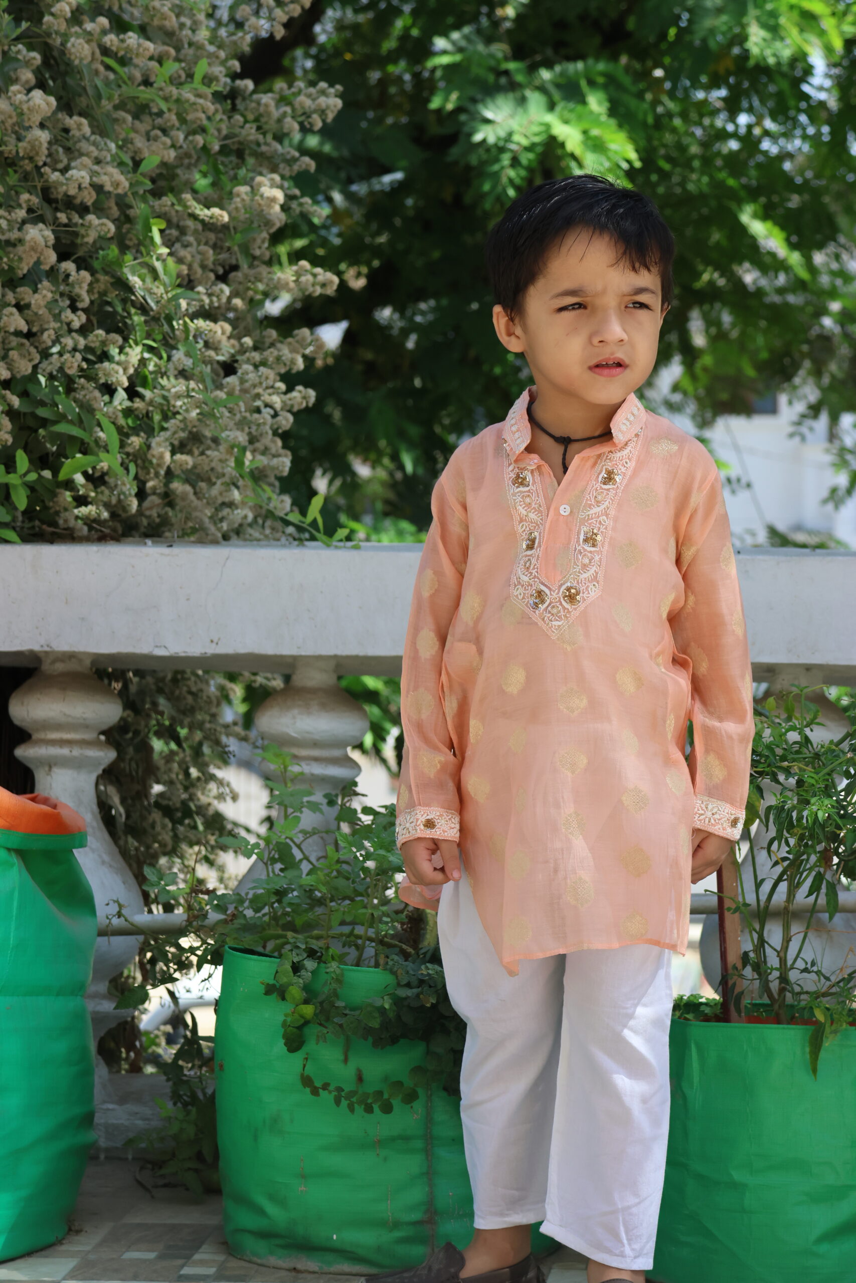 Zari Chanderi Boys Kurta with Cotton Pajamas - Image 9