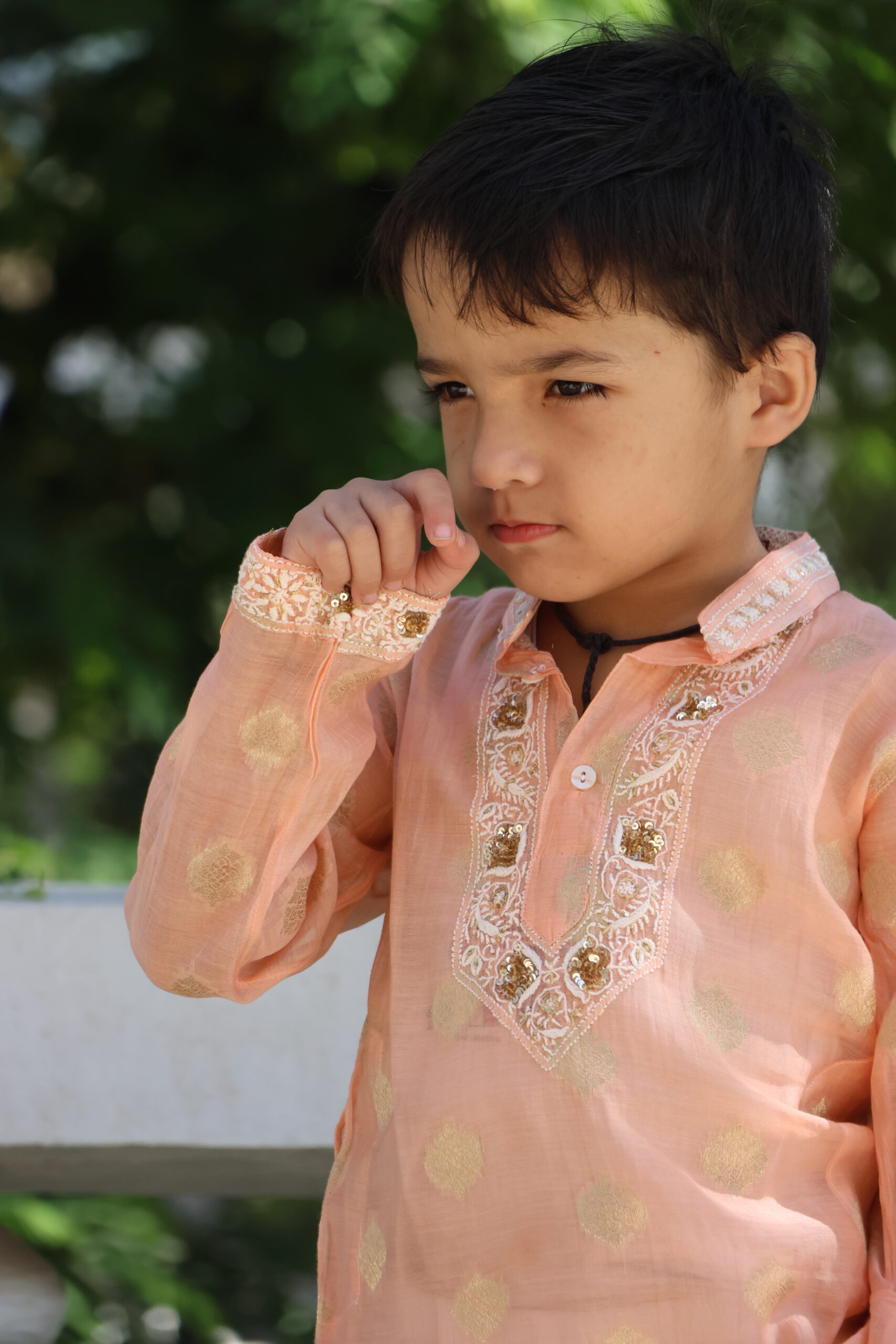 Zari Chanderi Boys Kurta with Cotton Pajamas - Image 10