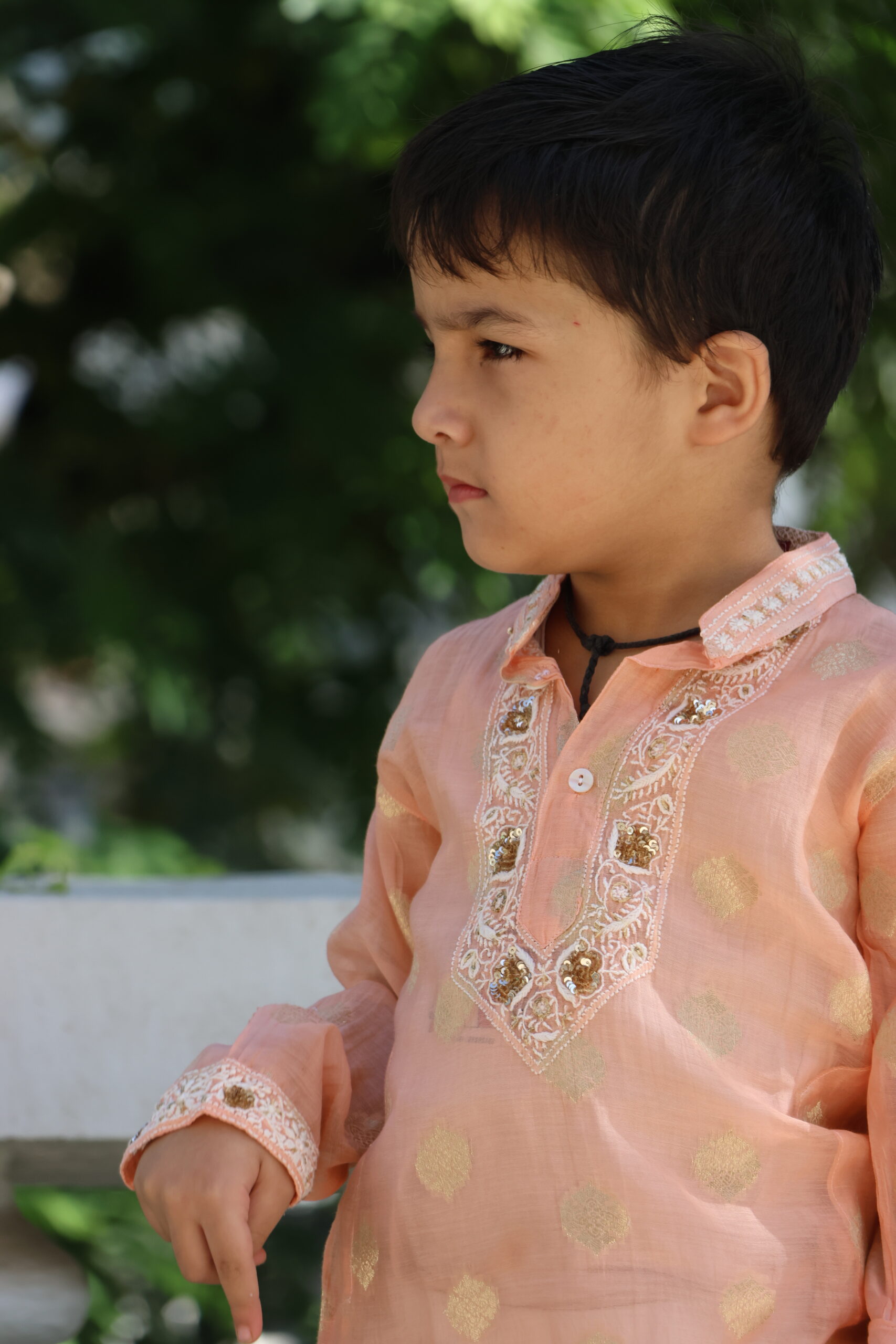 Zari Chanderi Boys Kurta with Cotton Pajamas - Image 11