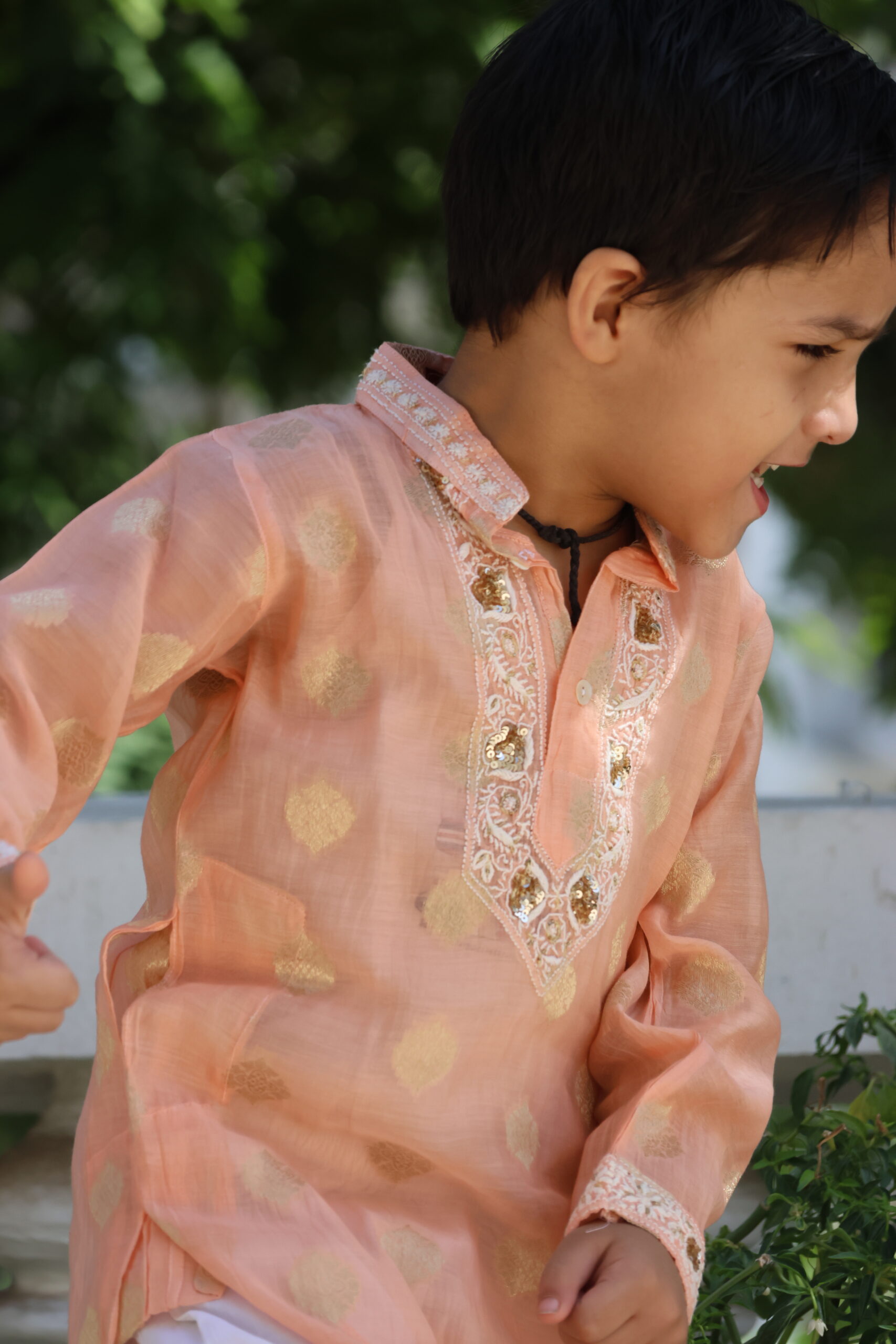 Zari Chanderi Boys Kurta with Cotton Pajamas - Image 12