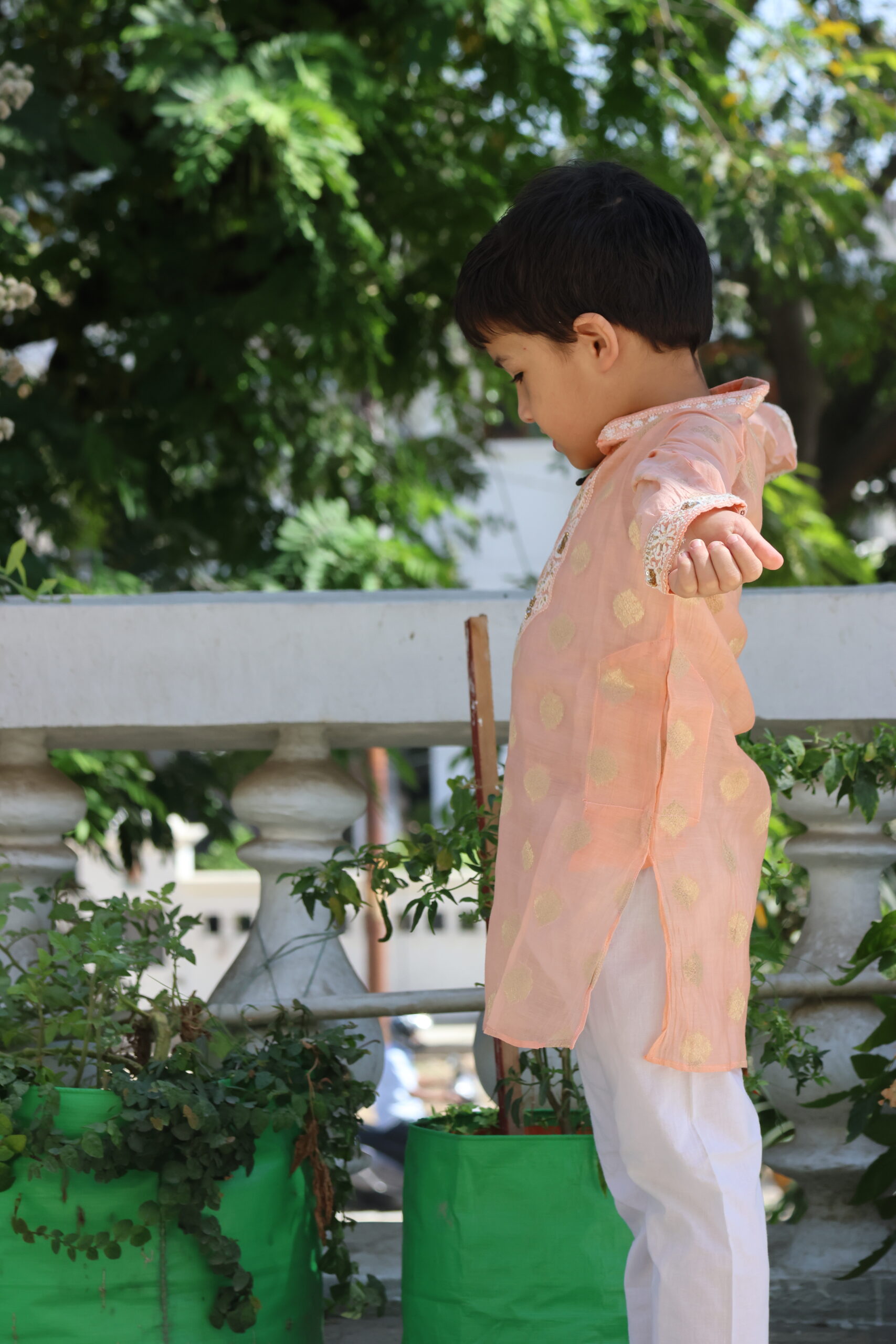 Zari Chanderi Boys Kurta with Cotton Pajamas - Image 13