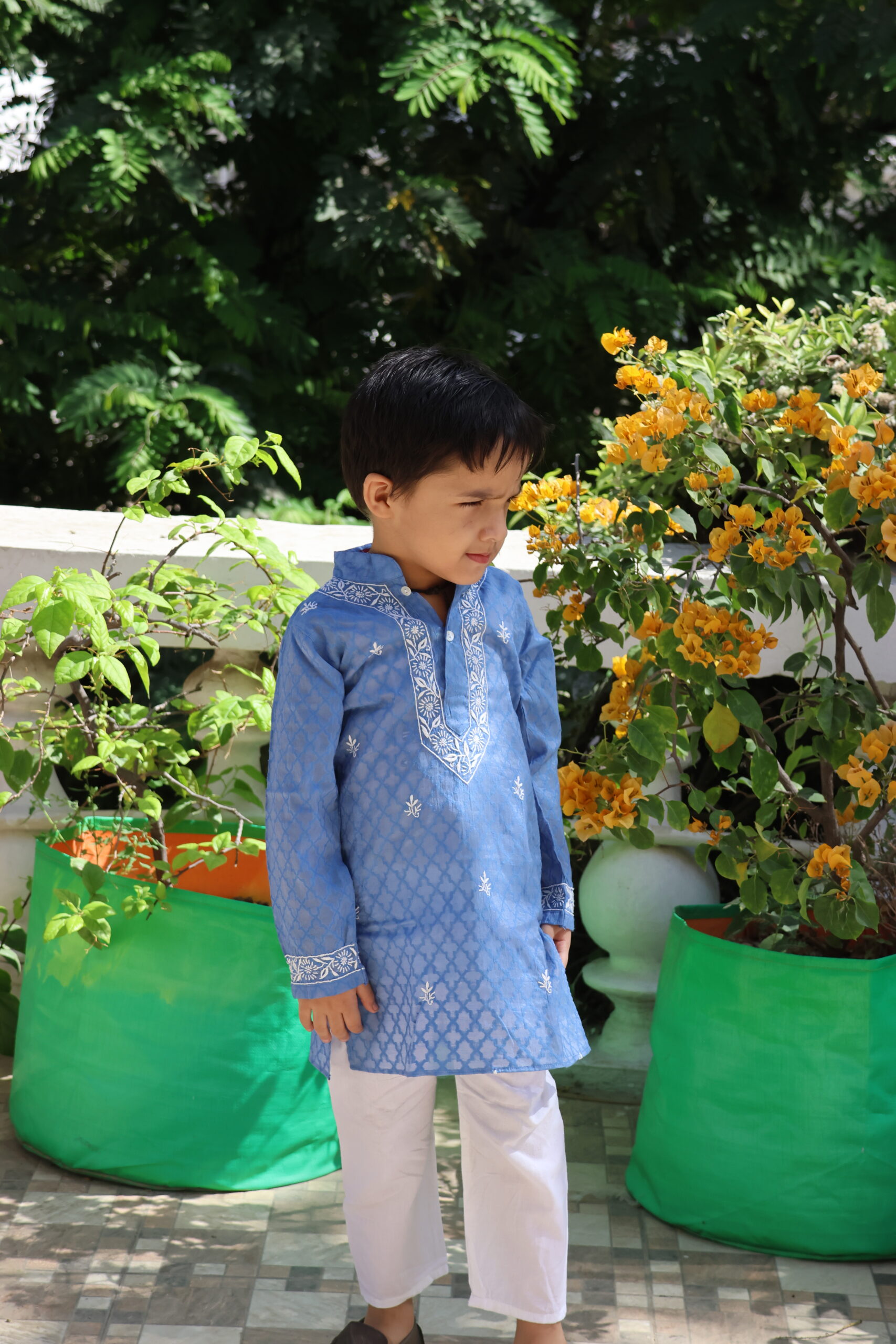 Cotton Jacquard Boy’s Kurta with Cotton Pajamas - Image 13