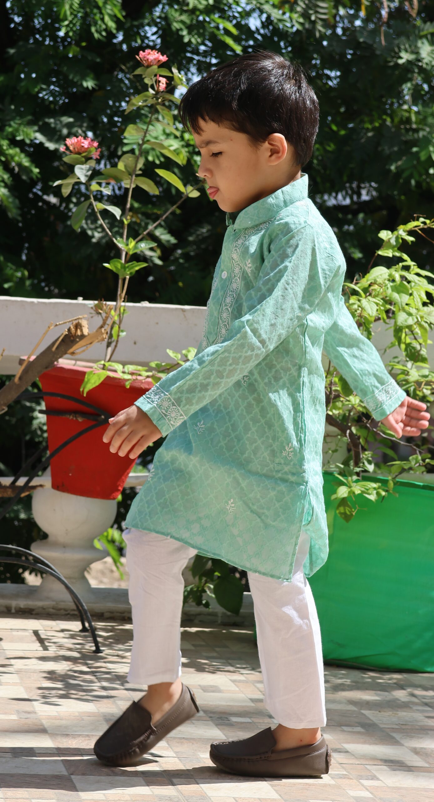 Cotton Jacquard Boy’s Kurta with Cotton Pajamas - Image 5