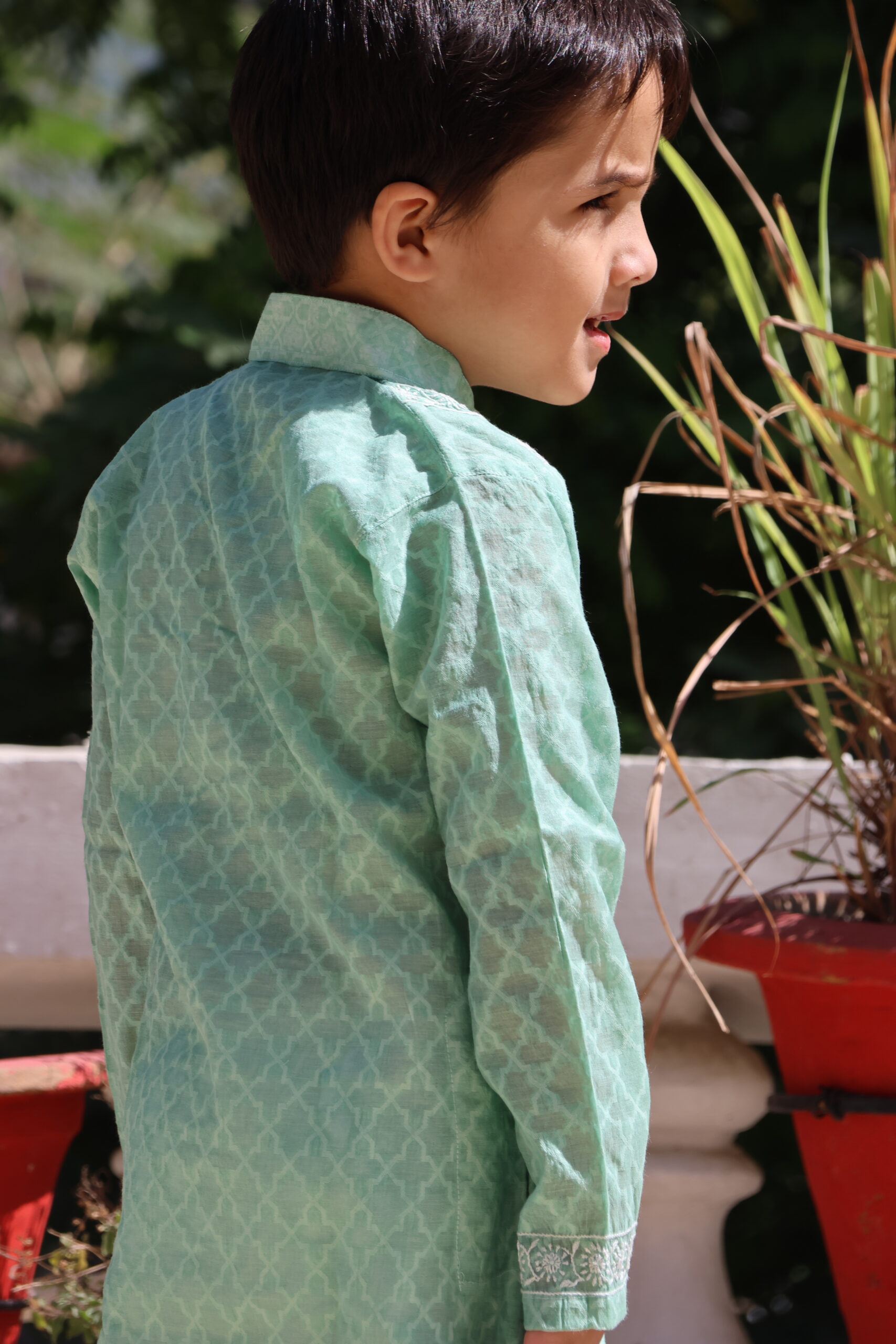 Cotton Jacquard Boy’s Kurta with Cotton Pajamas - Image 4