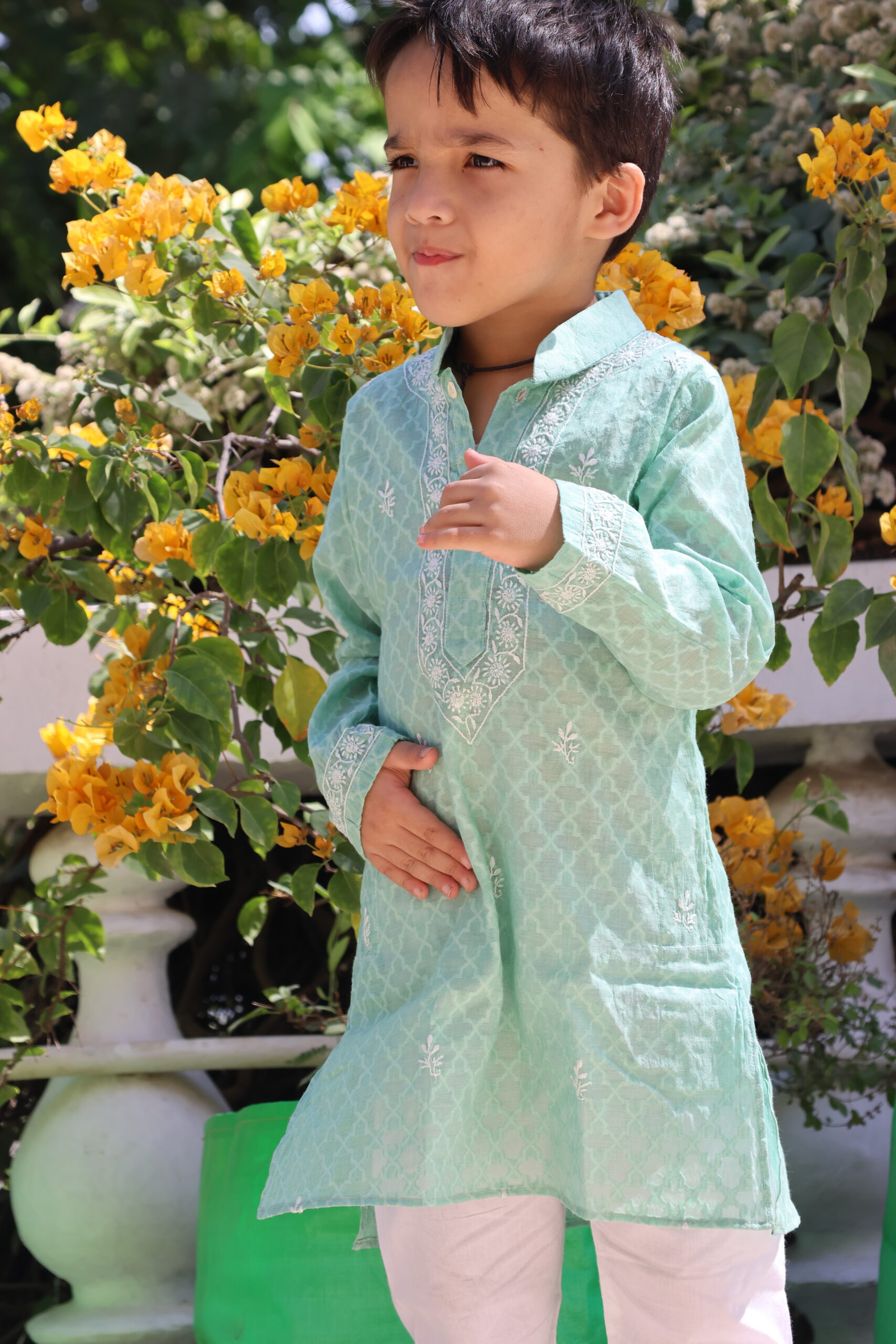Cotton Jacquard Boy’s Kurta with Cotton Pajamas - Image 3