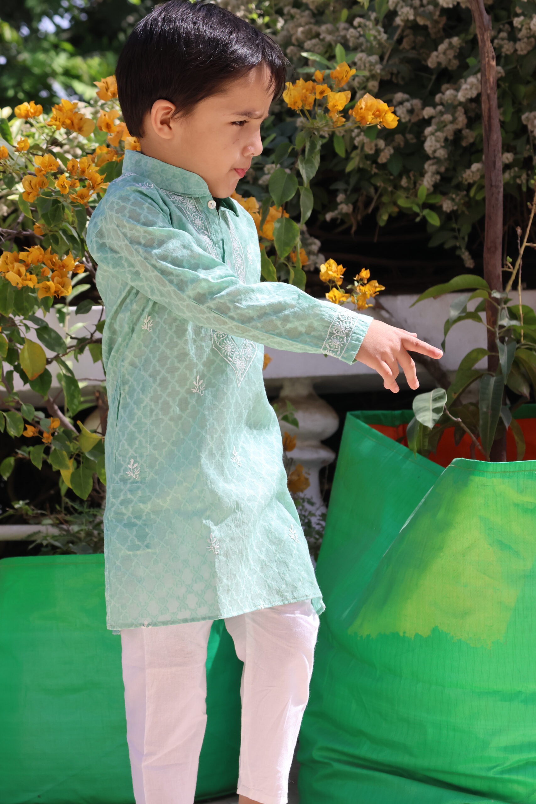 Cotton Jacquard Boy’s Kurta with Cotton Pajamas - Image 2