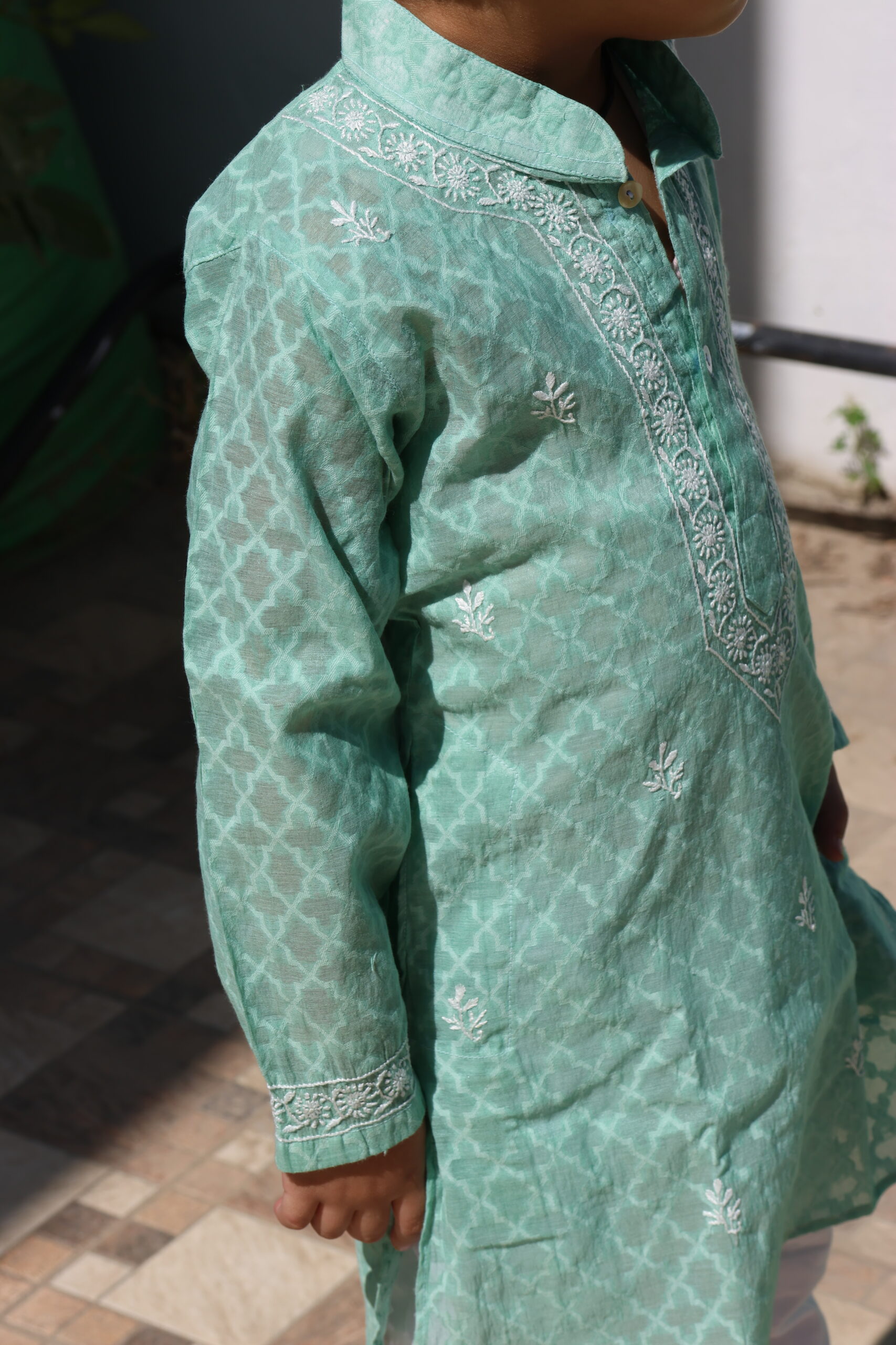 Cotton Jacquard Boy’s Kurta with Cotton Pajamas - Image 7