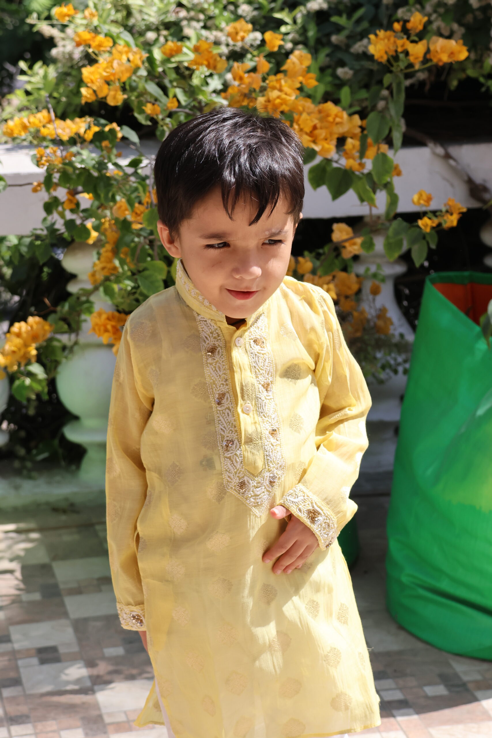 Zari Chanderi Boys Kurta with Cotton Pajamas - Image 6