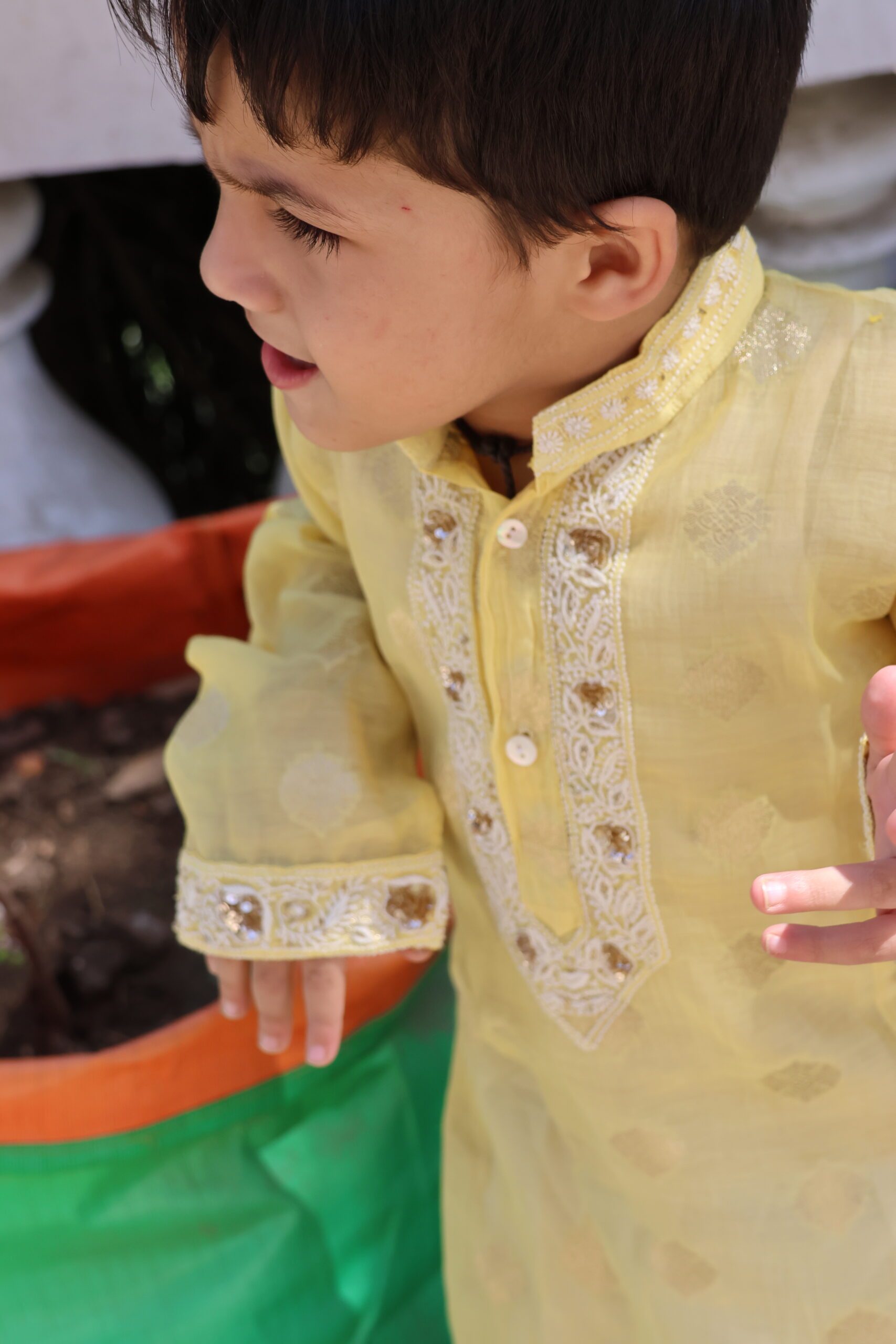 Zari Chanderi Boys Kurta with Cotton Pajamas - Image 5