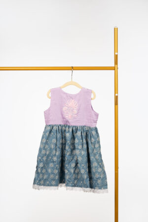 Cotton and Denims Frock for Girls with Chikankari and Pearl Embroidery