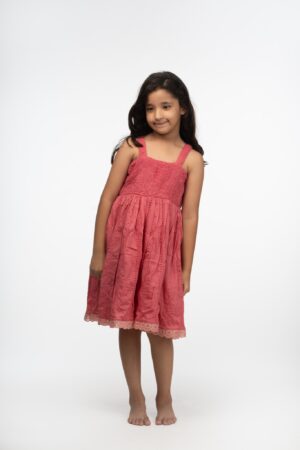 Georgette and Cotton  Frock for Girls with Rose Chikankari Boota