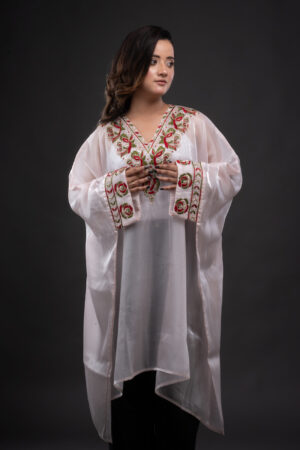 Glass-Organza Baby Pink Abaya with Zardozi-Work