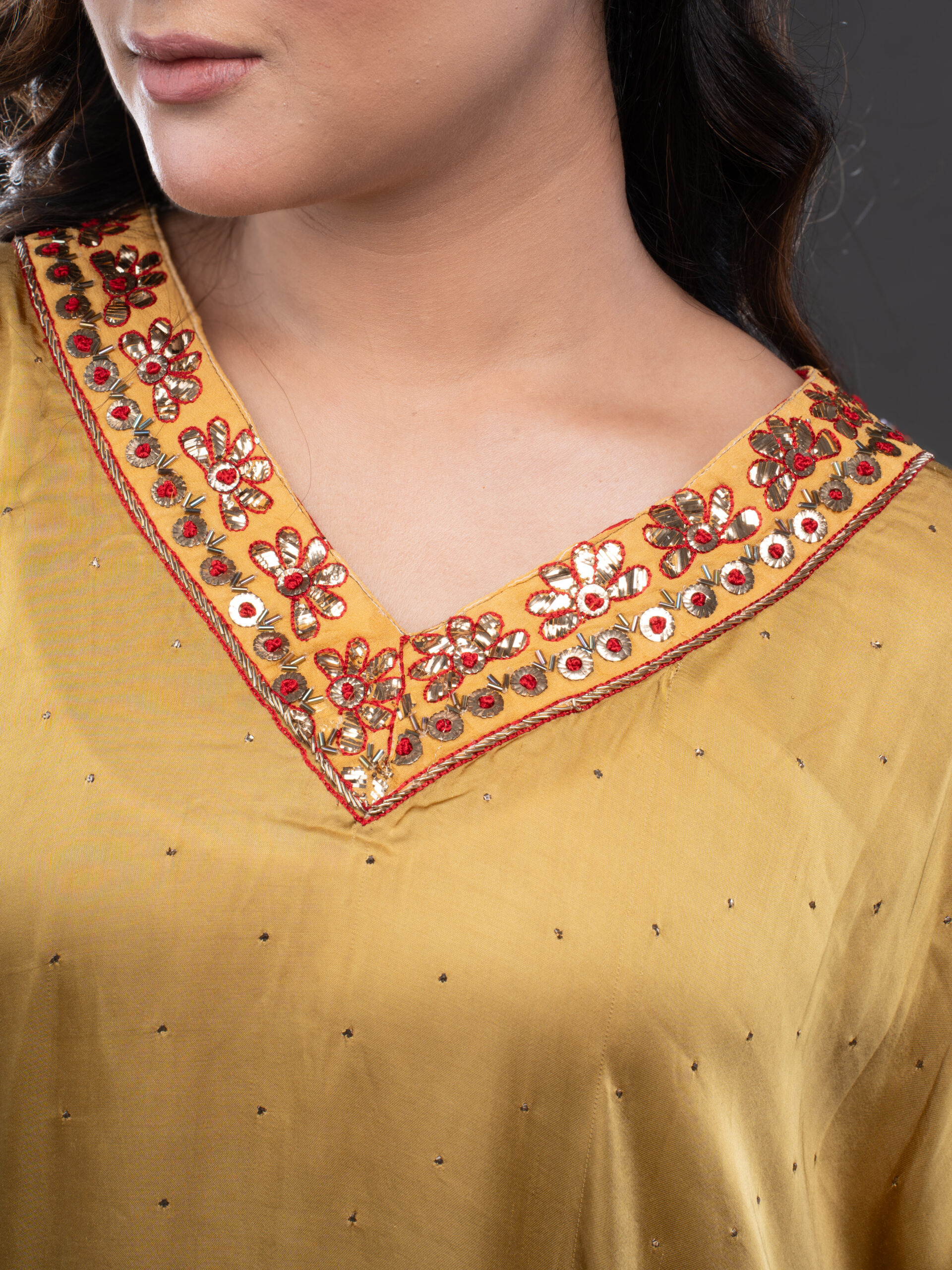 Satin Kaltaan with Mukaish Embroidery and Zardosi. - Image 9