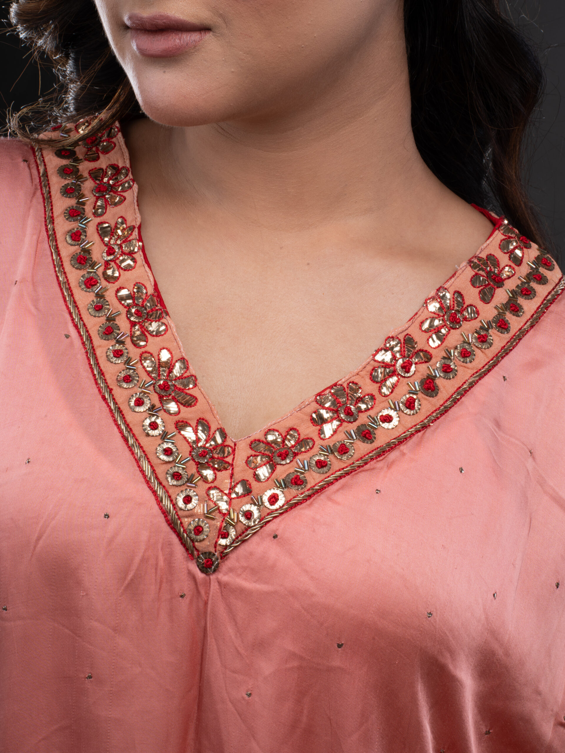 Satin Kaltaan with Mukaish Embroidery and Zardosi. - Image 6