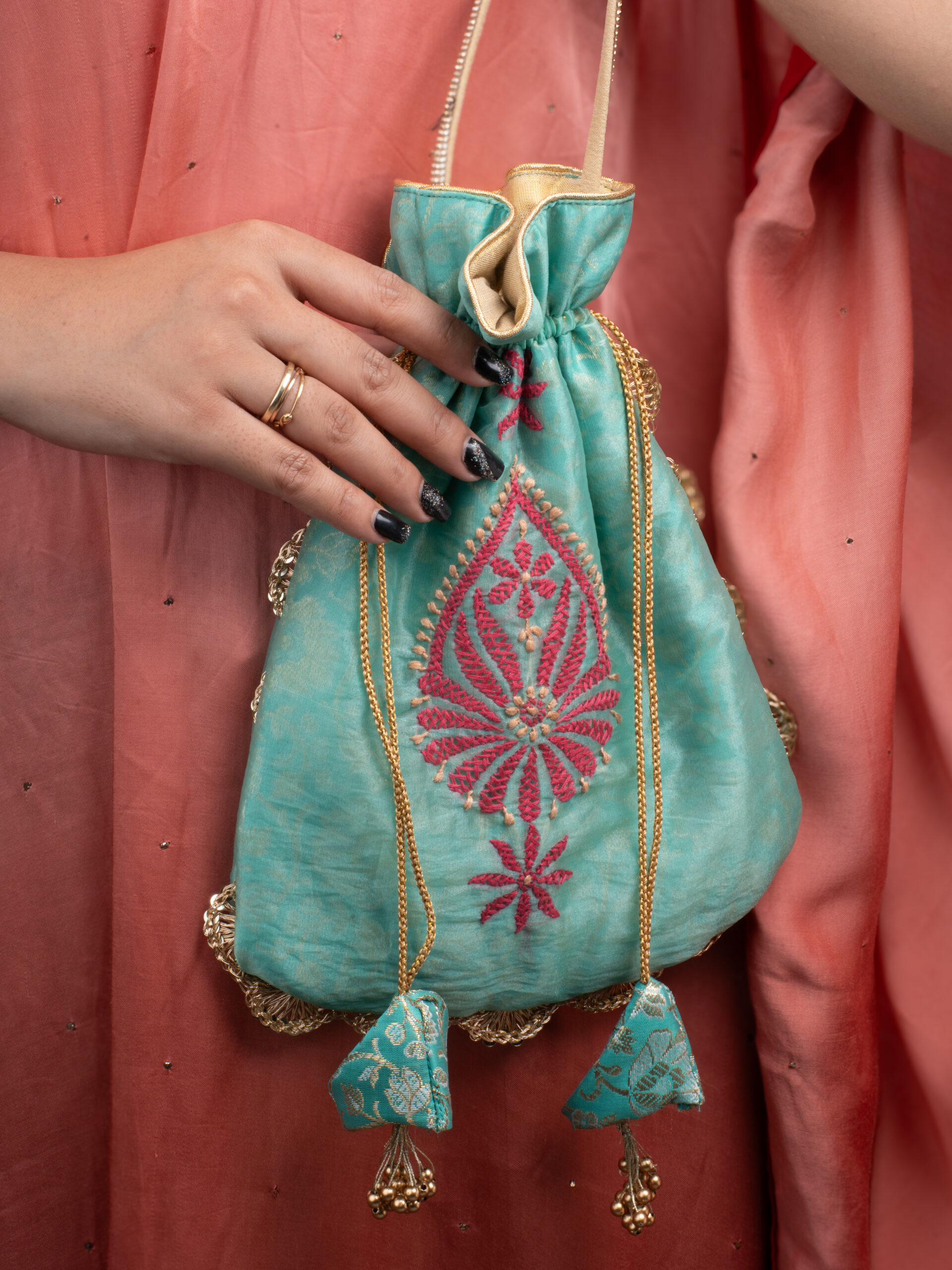 Satin Kaltaan with Mukaish Embroidery and Zardosi. - Image 4