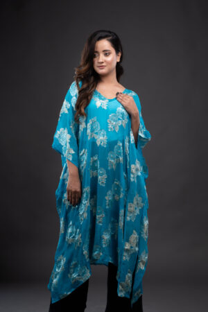 Pure Georgette Turquoise Colored Self Work