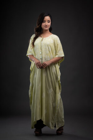 Pastel Green Modal Cotton Chikankari Kaftaan