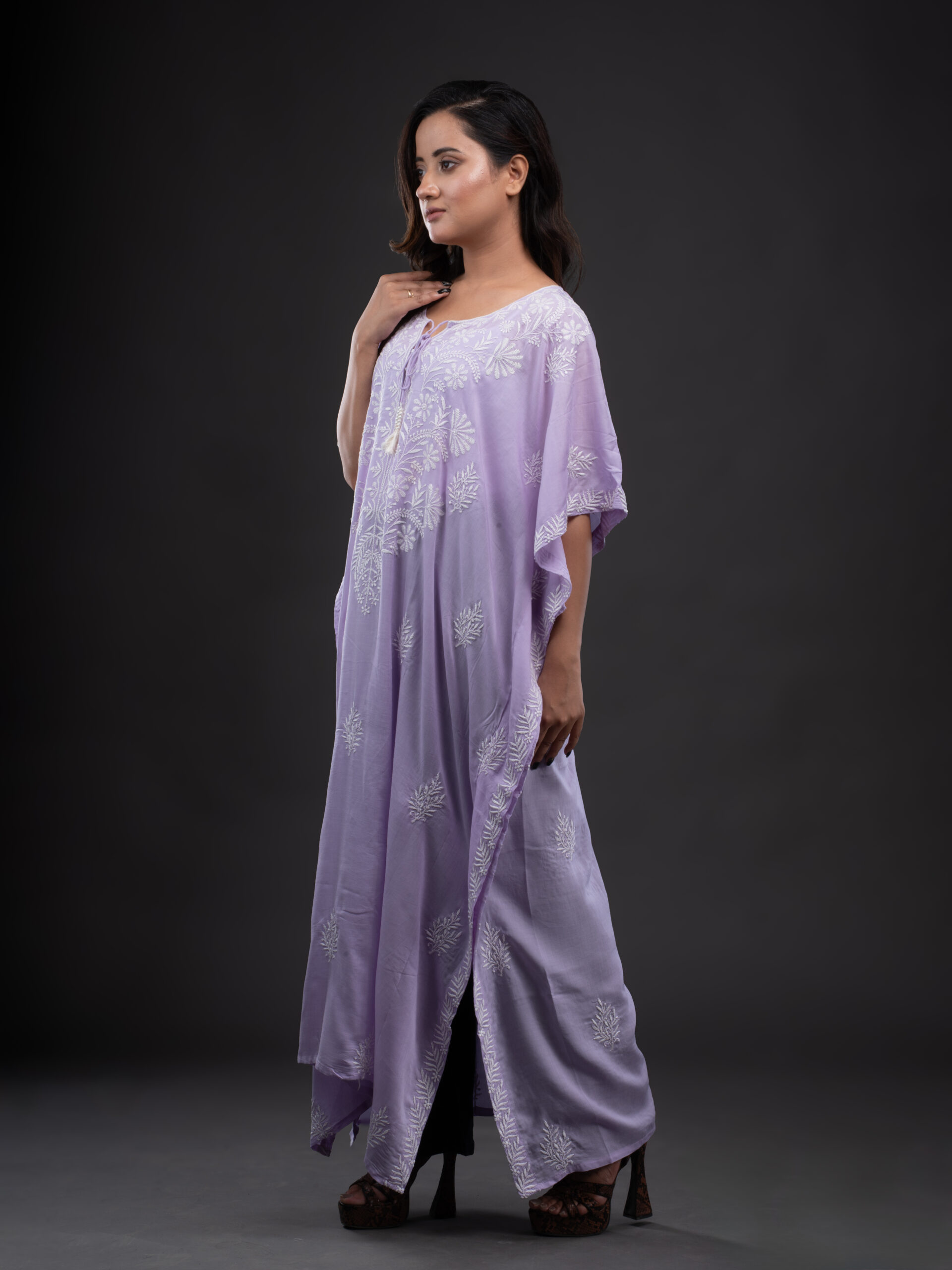 Purple Lavender Muslim Kaftaan with Chikankari - Image 5