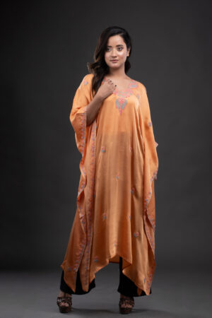 Orange Satin Kaftaan with Chikankari.